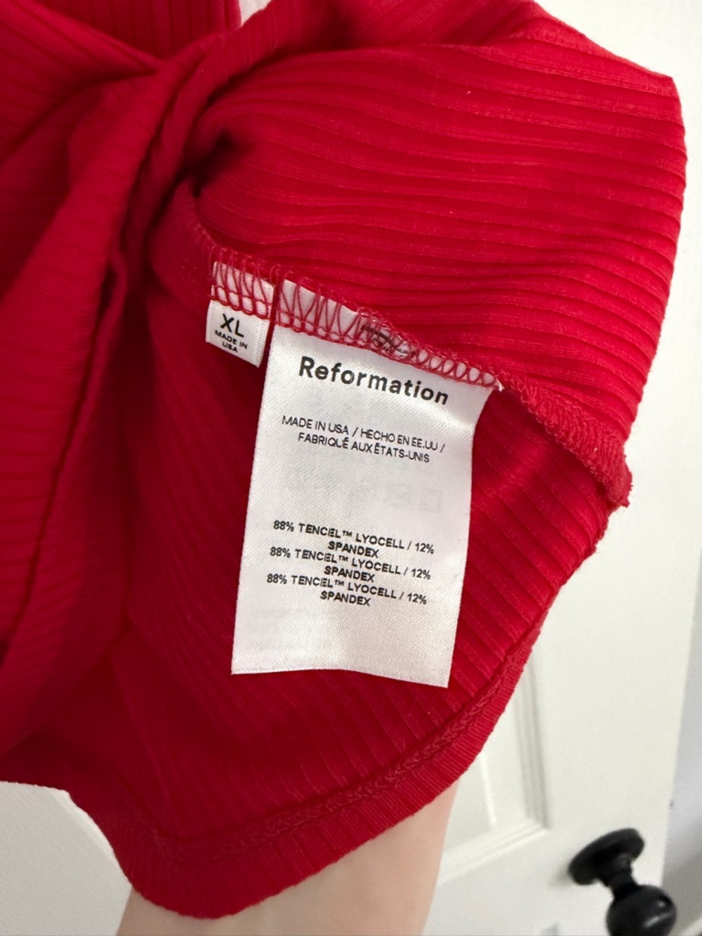 Reformation Bright Red Ribbed Spaghetti-Strap Cami - Picture 2 of 3